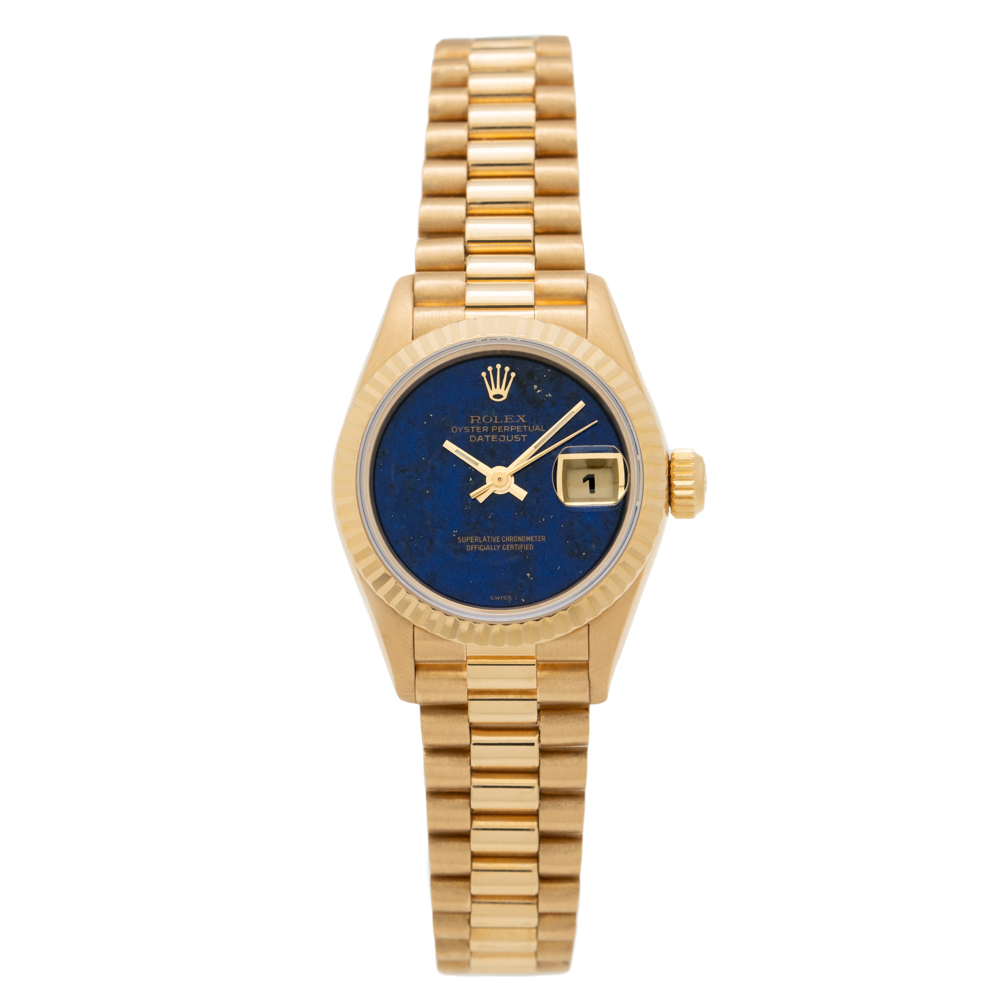 1995 ROLEX PRESIDENT LADY DATEJUST LAPIS DIAL 18K GOLD MODEL 69178