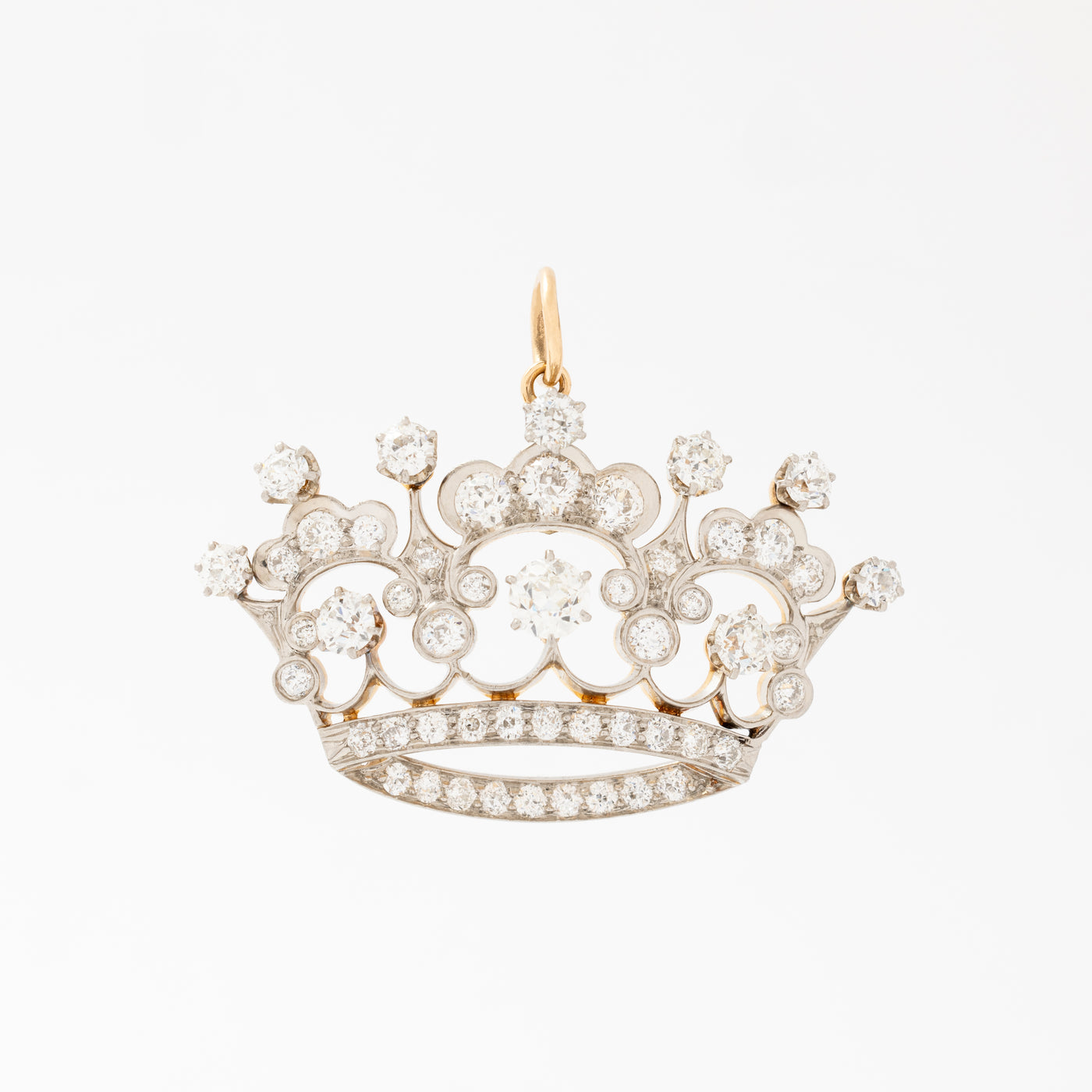 ANTIQUE PLATINUM 14K GOLD 3.50 CARAT DIAMOND CROWN TIARA CHARM