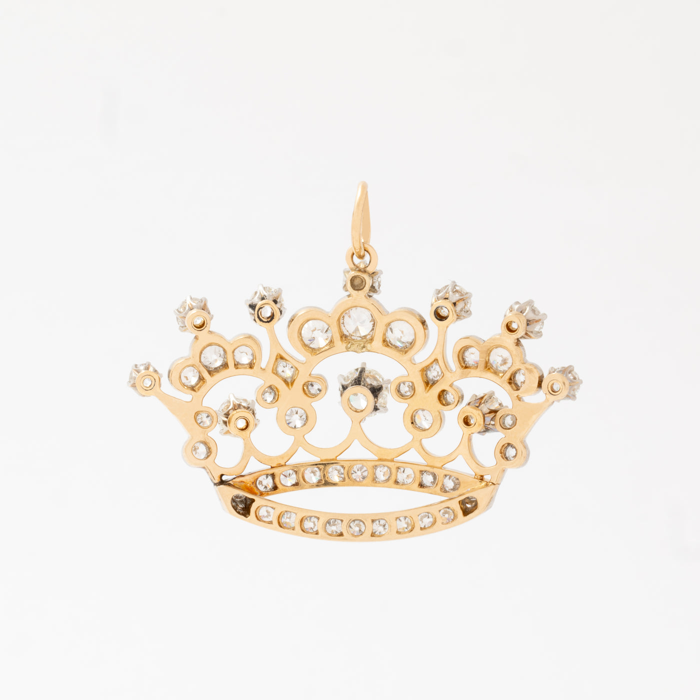 ANTIQUE PLATINUM 14K GOLD 3.50 CARAT DIAMOND CROWN TIARA CHARM