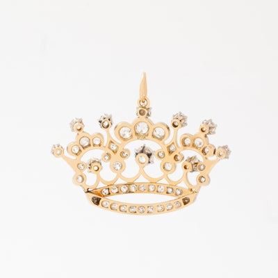 ANTIQUE PLATINUM 14K GOLD 3.50 CARAT DIAMOND CROWN TIARA CHARM