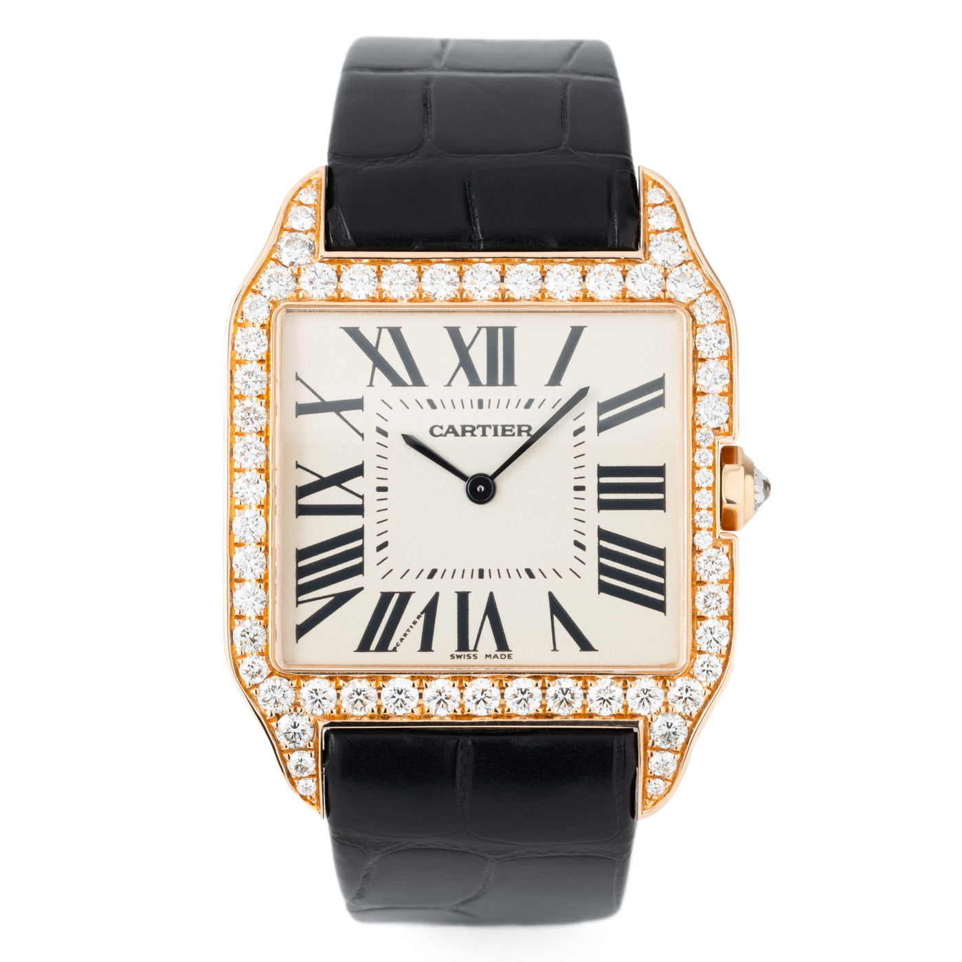 CARTIER 18 KARAT ROSE GOLD SANTOS DUMONT DIAMONDS MODEL WH100751
