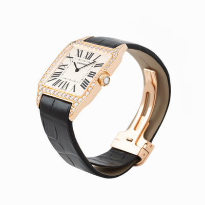 CARTIER 18 KARAT ROSE GOLD SANTOS DUMONT DIAMONDS MODEL WH100751
