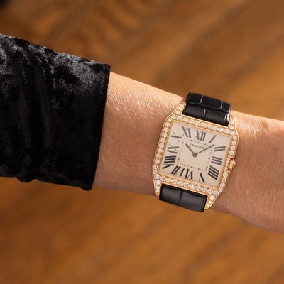 CARTIER 18 KARAT ROSE GOLD SANTOS DUMONT DIAMONDS MODEL WH100751
