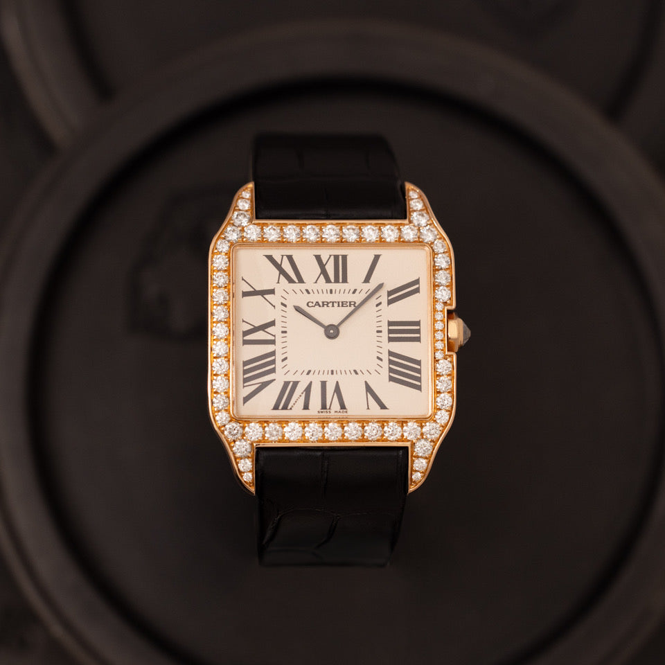 CARTIER 18 KARAT ROSE GOLD SANTOS DUMONT DIAMONDS MODEL WH100751