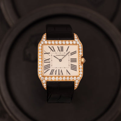 CARTIER 18 KARAT ROSE GOLD SANTOS DUMONT DIAMONDS MODEL WH100751
