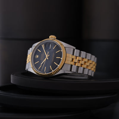 1987 ROLEX DATEJUST 1601 RARE BLACK TAPESTRY DIAL