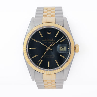 1987 ROLEX DATEJUST 1601 RARE BLACK TAPESTRY DIAL
