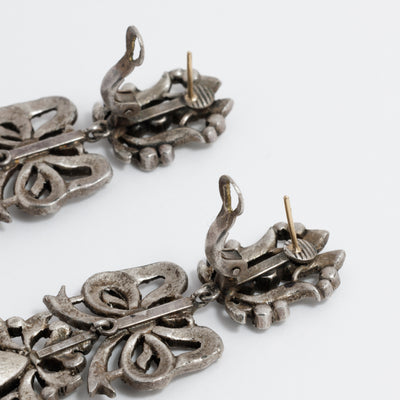 FRENCH PASTE PENDELOQUE ANTIQUE SILVER EARRINGS