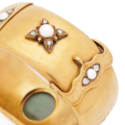 VICTORIAN DIAMOND PEARL 18K GOLD BUCKLE BRACELET