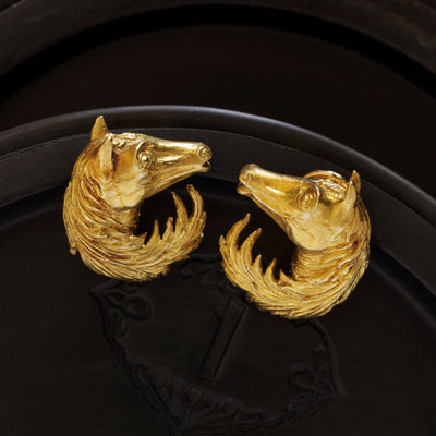 Vintage Hermes Paris 18 Karat Yellow Gold Horse Earrings