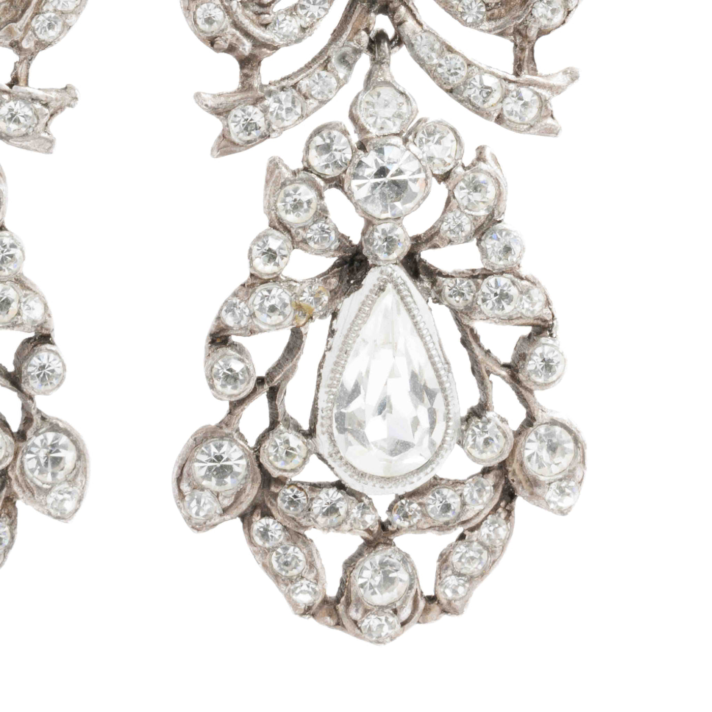 FRENCH PASTE PENDELOQUE ANTIQUE SILVER EARRINGS