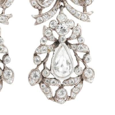 FRENCH PASTE PENDELOQUE ANTIQUE SILVER EARRINGS