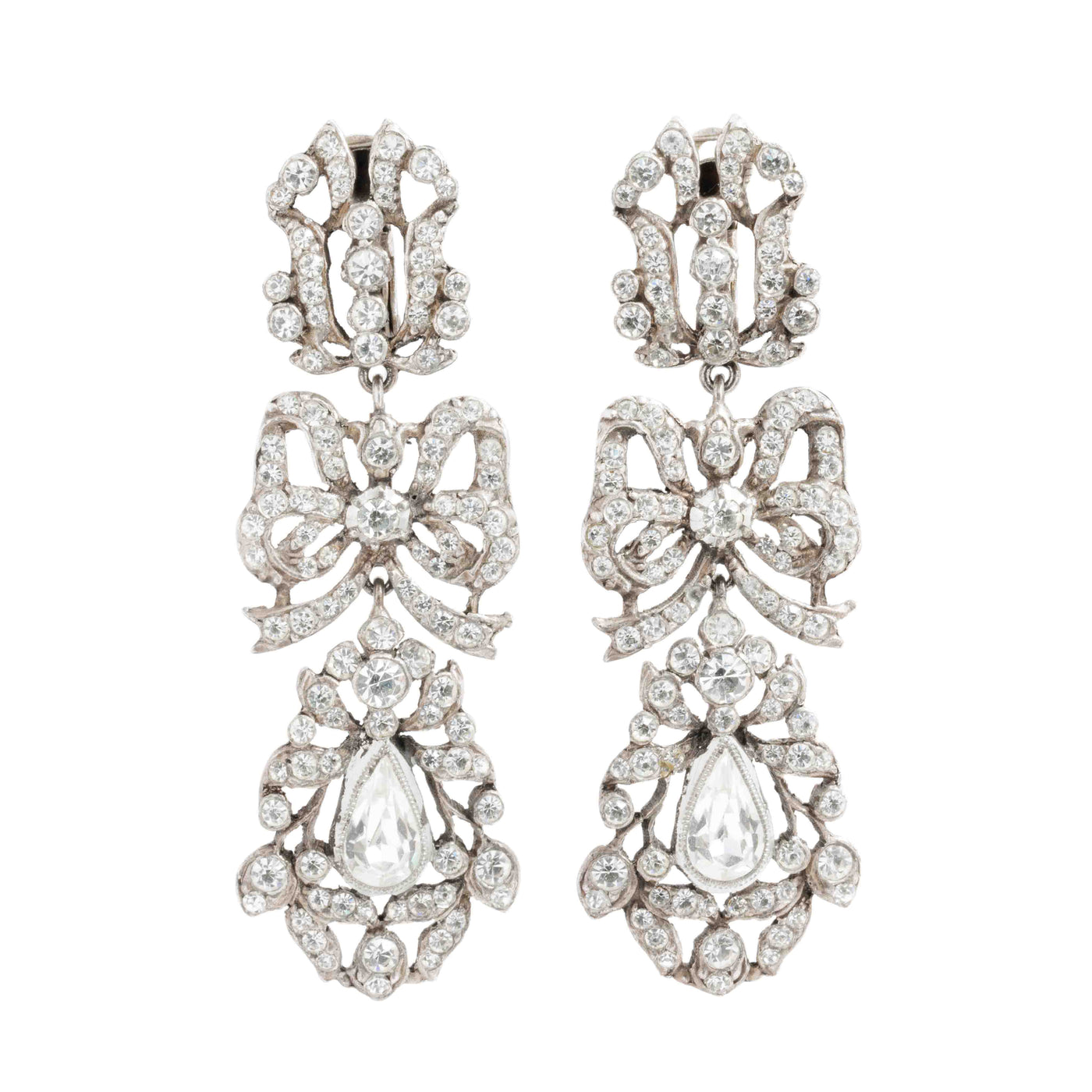 FRENCH PASTE PENDELOQUE ANTIQUE SILVER EARRINGS