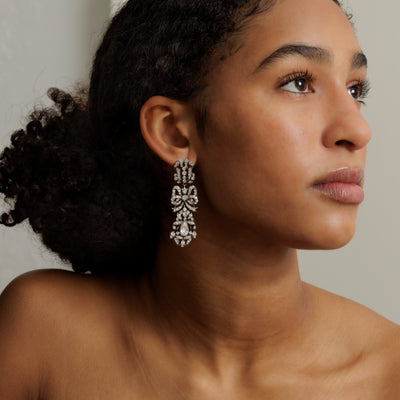 FRENCH PASTE PENDELOQUE ANTIQUE SILVER EARRINGS