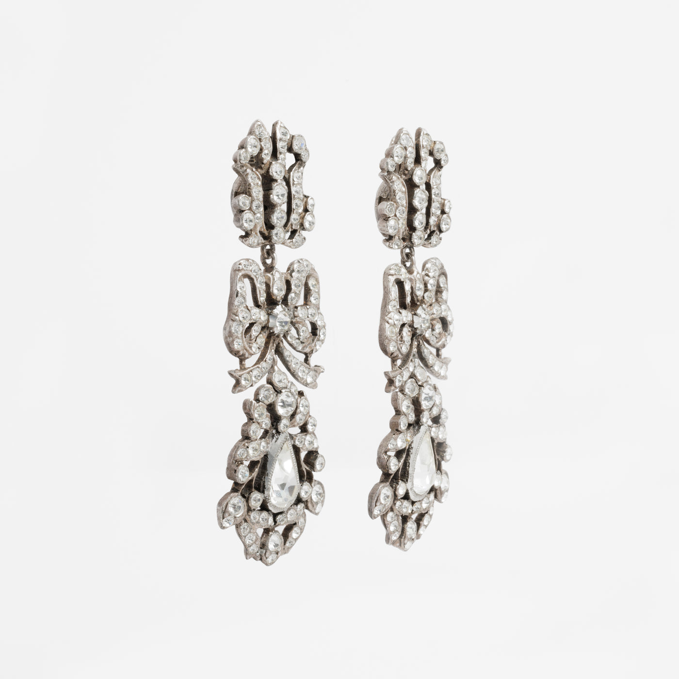 FRENCH PASTE PENDELOQUE ANTIQUE SILVER EARRINGS