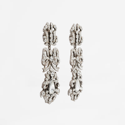 FRENCH PASTE PENDELOQUE ANTIQUE SILVER EARRINGS