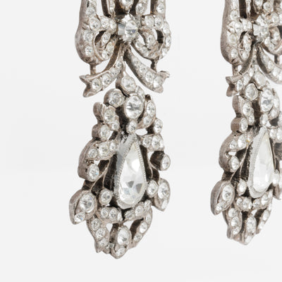 FRENCH PASTE PENDELOQUE ANTIQUE SILVER EARRINGS