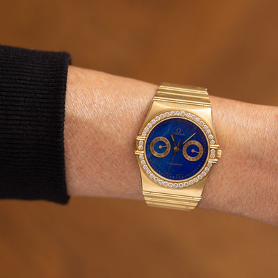 OMEGA CONSTELLATION 18K YELLOW GOLD WITH DIAMOND BEZEL AND LAPIS DIAL
