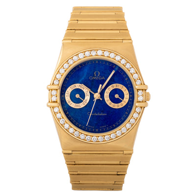 OMEGA CONSTELLATION 18K YELLOW GOLD WITH DIAMOND BEZEL AND LAPIS DIAL