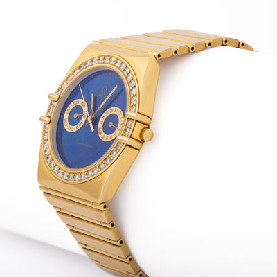 OMEGA CONSTELLATION 18K YELLOW GOLD WITH DIAMOND BEZEL AND LAPIS DIAL