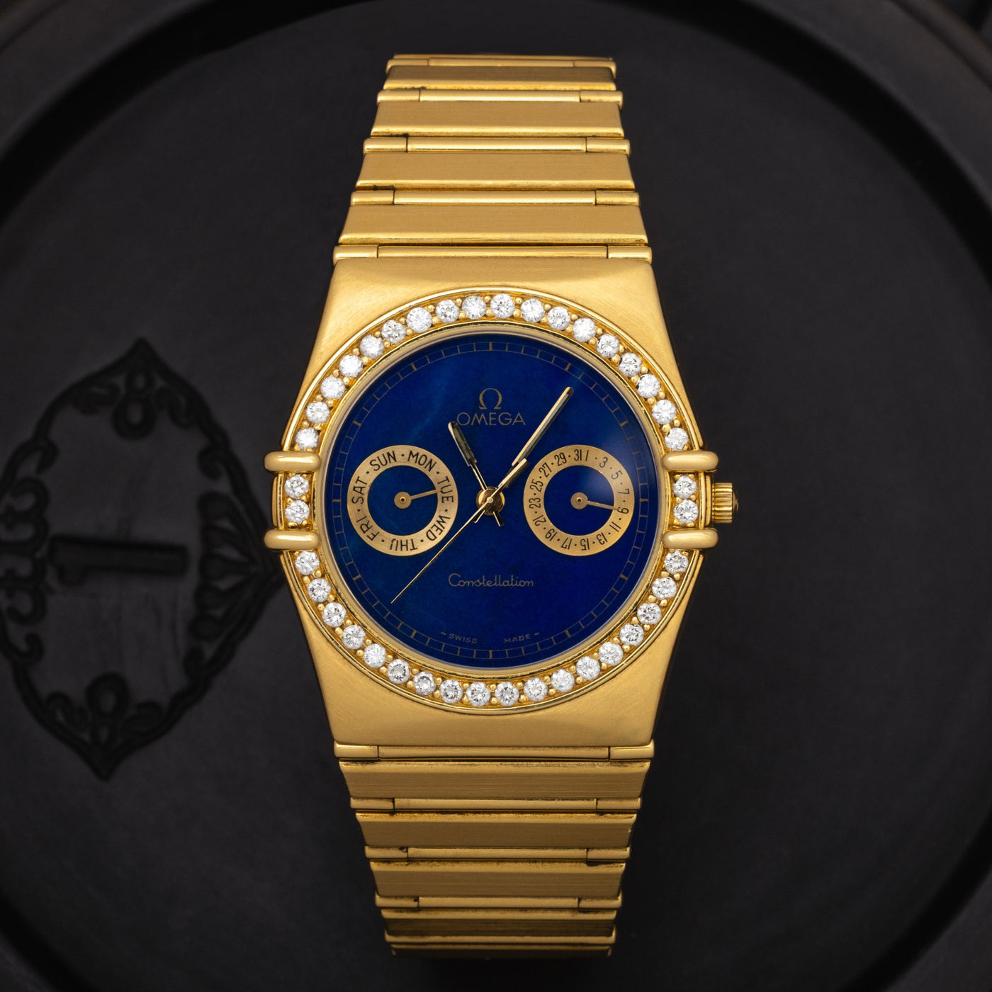 OMEGA CONSTELLATION 18K YELLOW GOLD WITH DIAMOND BEZEL AND LAPIS DIAL