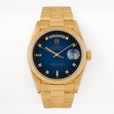 1986 ROLEX DAY DATE 18038 ORIGINAL BLUE VIGNETTE DIAL