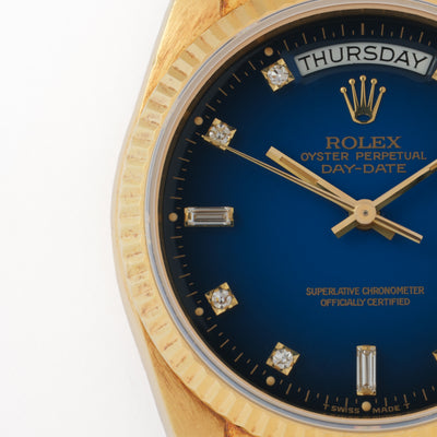 1986 ROLEX DAY DATE 18038 ORIGINAL BLUE VIGNETTE DIAL