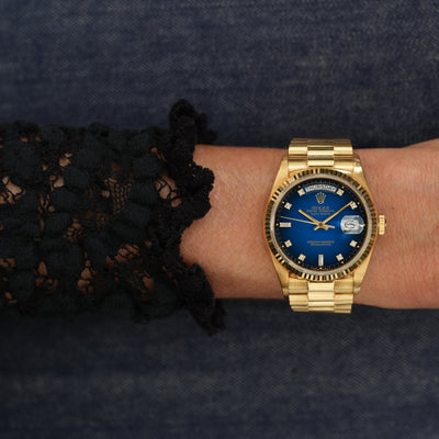 1986 ROLEX DAY DATE 18038 ORIGINAL BLUE VIGNETTE DIAL