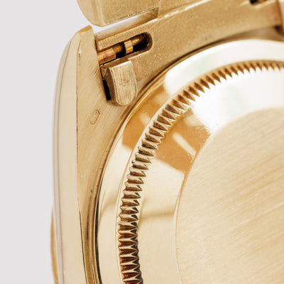 1990 Rolex Day-Date President 18238 18 Karat Yellow Gold and Ruby Diamond String Dial