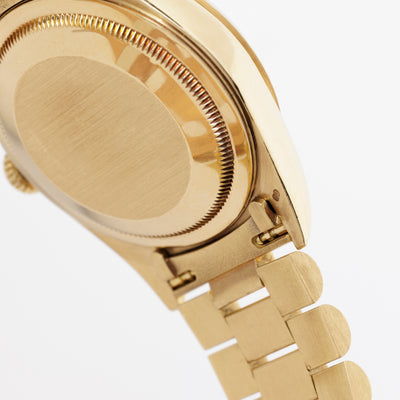 1990 Rolex Day-Date President 18238 18 Karat Yellow Gold and Ruby Diamond String Dial