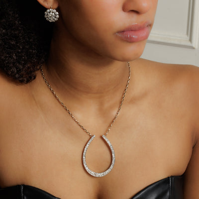 VICTORIAN 15K YELLOW GOLD AND PLATINUM DIAMOND HORSESHOE NECKLACE c.1880s