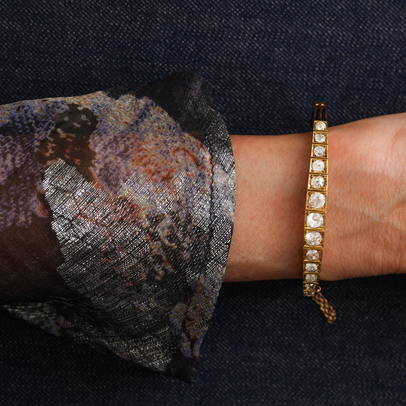 VICTORIAN ANTIQUE 15K YELLOW GOLD AND DIAMOND BRACELET 4.50CTS c. 1880s