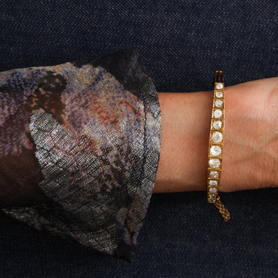 VICTORIAN ANTIQUE 15K YELLOW GOLD AND DIAMOND BRACELET 4.50CTS c. 1880s