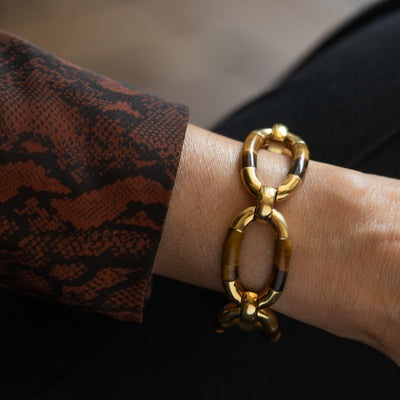 VINTAGE 18K YELLOW GOLD AND TIGERS EYE BRACELET c.1980s