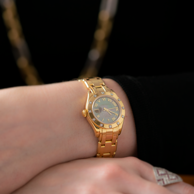 2001 ROLEX DATEJUST PEARLMASTER DIAMOND BEZEL TAHITIAN MOTHER-OF-PEARL 18K GOLD MODEL 80318