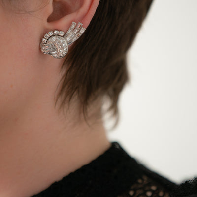 ART DECO PLATINUM 5.0CTS MIXED CUT DIAMOND COMET EARRINGS c.1920s