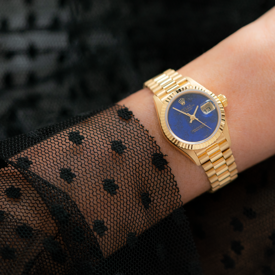 1995 ROLEX PRESIDENT LADY DATEJUST LAPIS DIAL 18K GOLD MODEL 69178