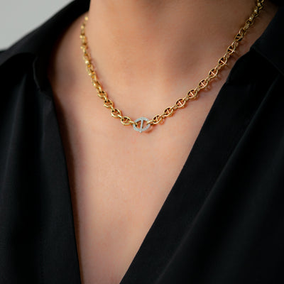 CARTIER 18K YELLOW, WHITE GOLD AND DIAMOND MARINE LINK SHORT COLLAR c.1970s