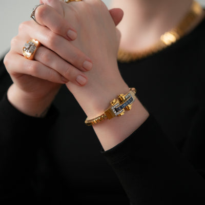 18K YELLOW GOLD, DIAMOND, BLUE SAPHIRE BOUCHERON BRACELET c.1930s