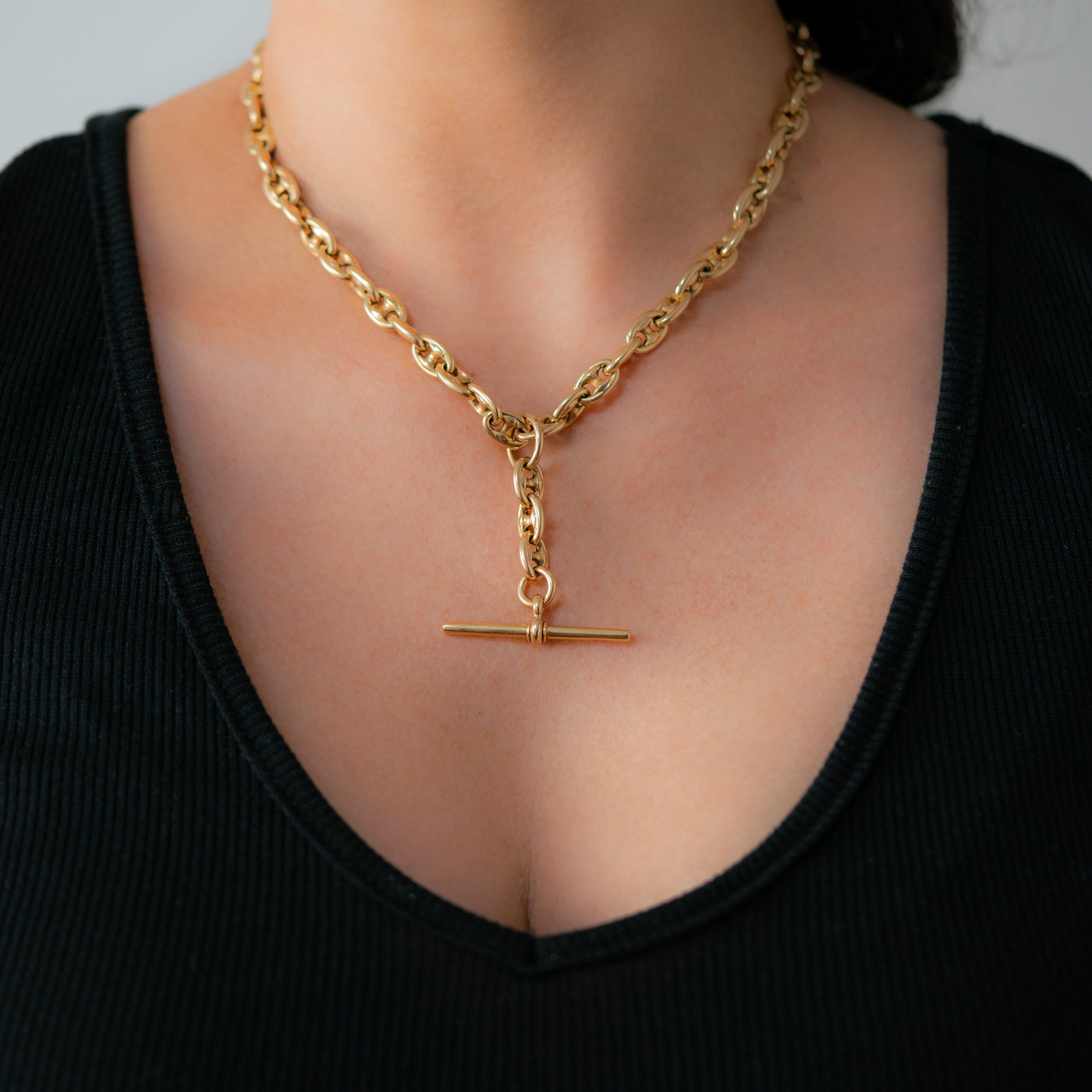 19TH CENTURY SOLID 18K YELLOW GOLD MARINE LINK WATCH CHAIN c.1880s