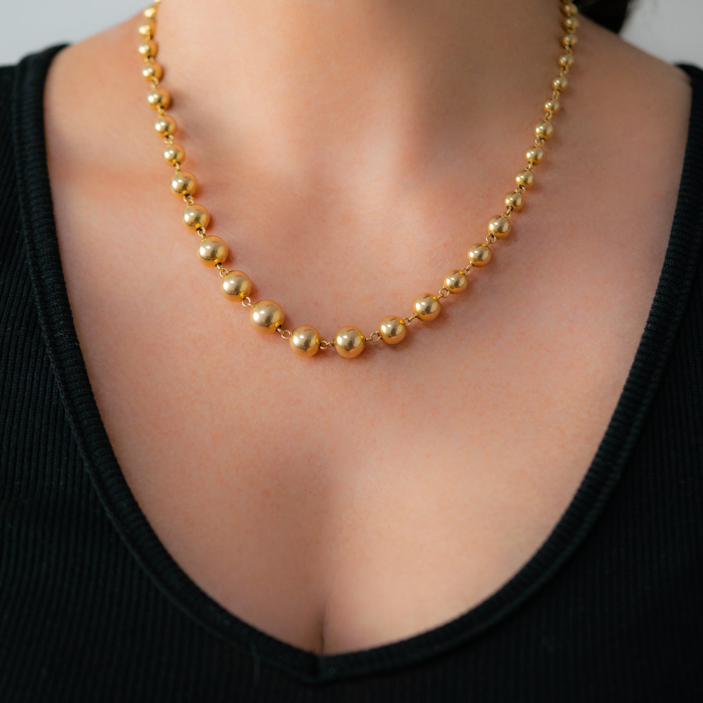 RETRO FRENCH 18K GOLD BALL CHAIN NECKLACE