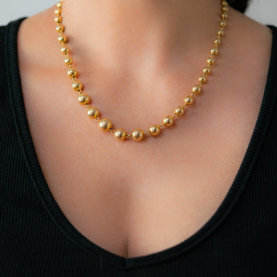 RETRO FRENCH 18K GOLD BALL CHAIN NECKLACE