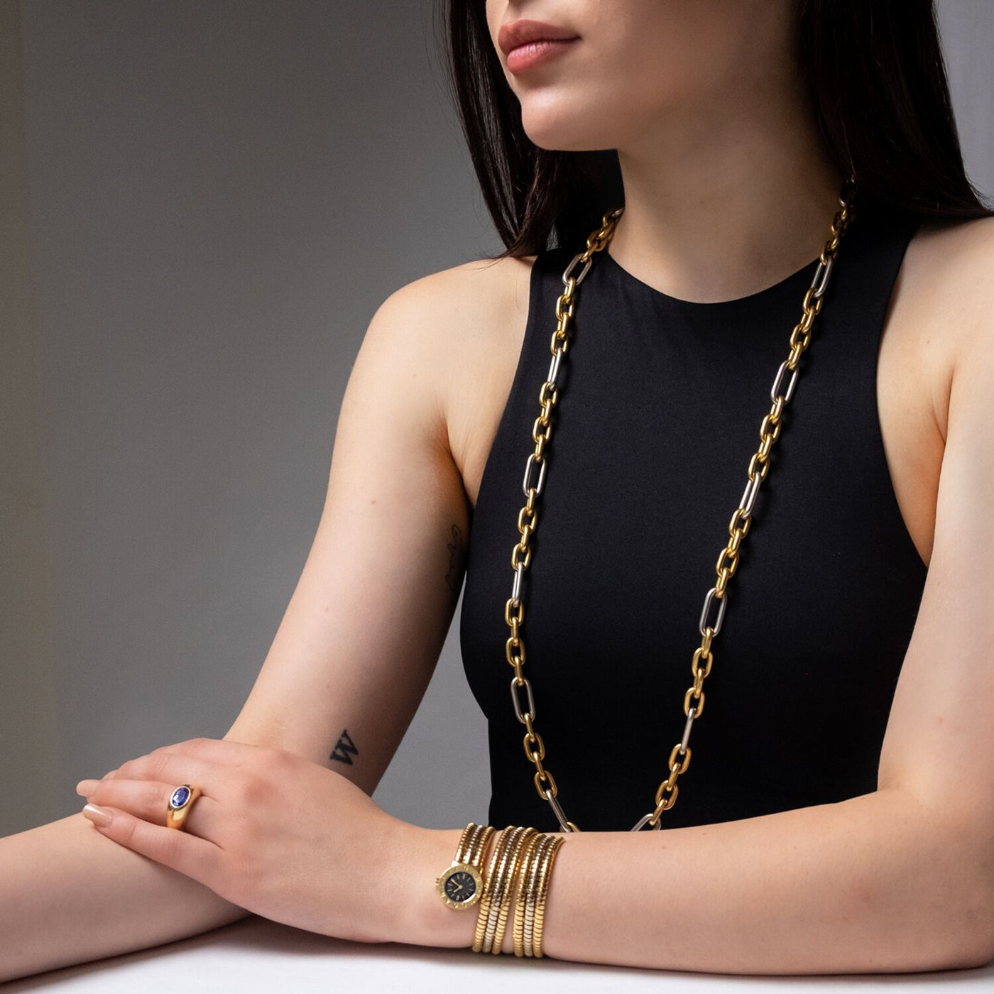 VINTAGE 18K YELLOW AND WHITE GOLD LONG CHAIN c.1980s
