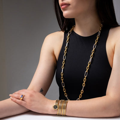 VINTAGE 18K YELLOW AND WHITE GOLD LONG CHAIN c.1980s