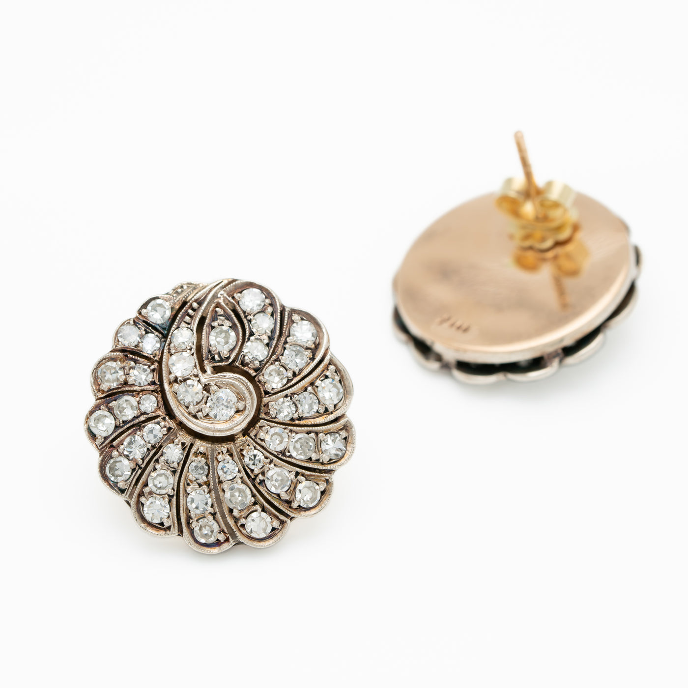 LATE VICTORIAN SILVER AND 14K YELLOW GOLD 2.5CTS OLD EUROPEAN CUT DIAMOND PAISLEY CLUSTER EARRINGS c.1900