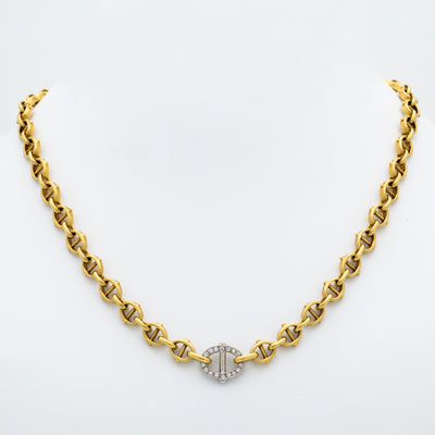 CARTIER 18K YELLOW, WHITE GOLD AND DIAMOND MARINE LINK SHORT COLLAR c.1970s