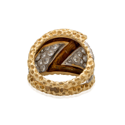 KUTCHINSKY HAND FORGED 18K YELLOW GOLD AND DIAMOND CLUSTER RING