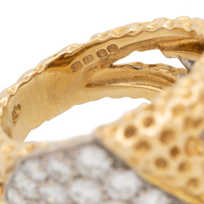 KUTCHINSKY HAND FORGED 18K YELLOW GOLD AND DIAMOND CLUSTER RING