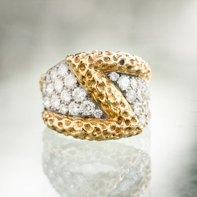 KUTCHINSKY HAND FORGED 18K YELLOW GOLD AND DIAMOND CLUSTER RING