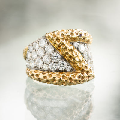 KUTCHINSKY HAND FORGED 18K YELLOW GOLD AND DIAMOND CLUSTER RING